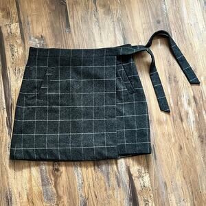 J. Crew Wool Blend Windowpane Wrap Skirt Gray